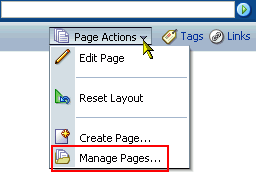 Manage Pages command on Page Actions menu