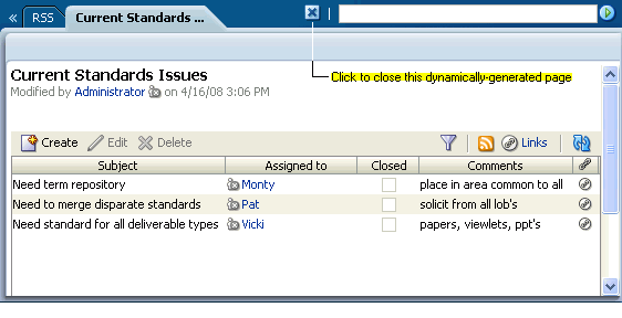 List displayed as top-level tab