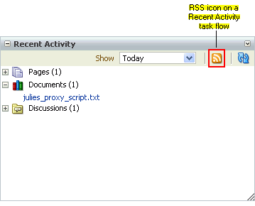 RSS icon on a Recent Activity task flow