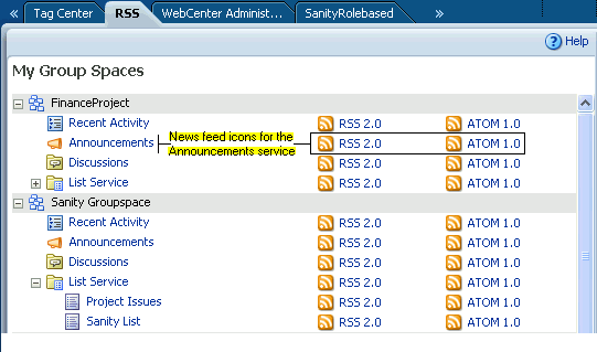 List Service node on RSS page