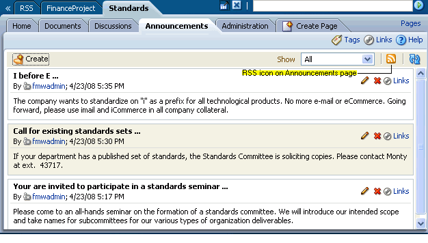 Selecting a list on the Lists page