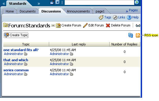 RSS icon on a Discussions page