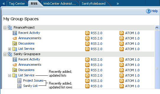 List Service node on RSS page