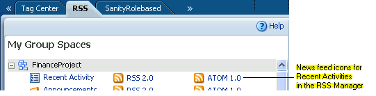 Recent Activity service in the RSS Manager