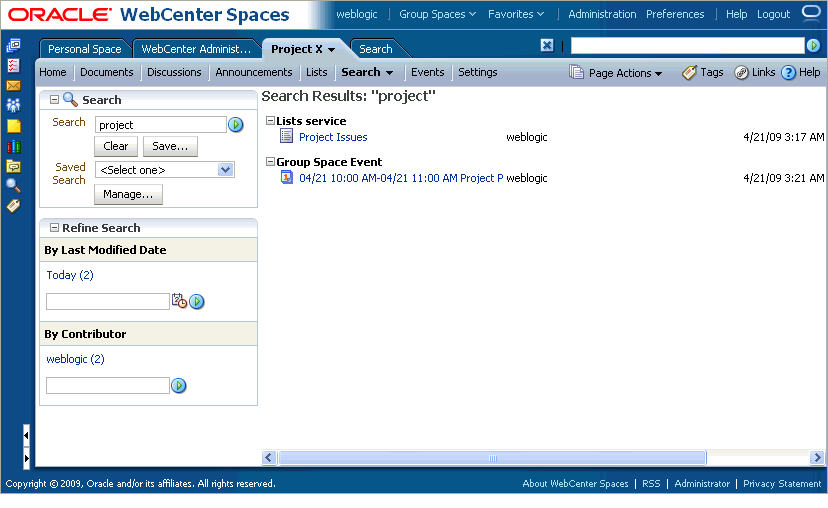 A Search page with results
