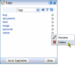 Delete command on a tag drop-down menu