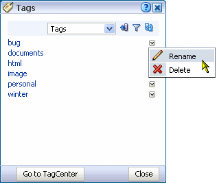 Rename command on tag drop-down menu