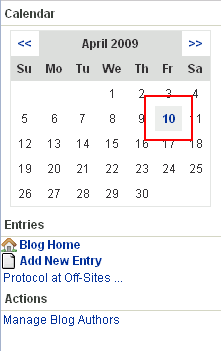 Blog calendar with an entry on the ninth