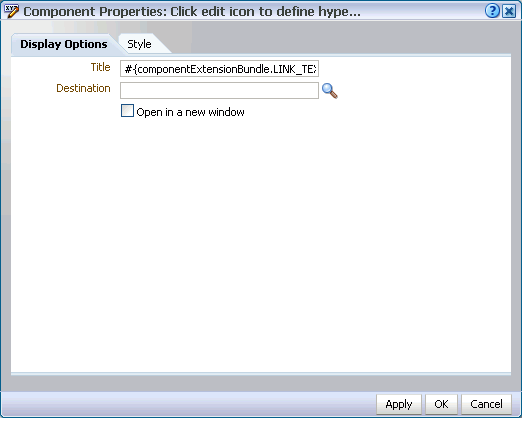 Hyperlink component properties