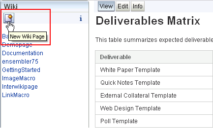 New Wiki Page links
