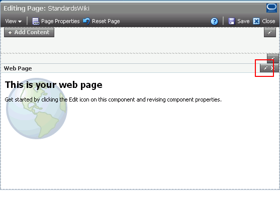 Edit icon on a Web Page in Oracle Composer
