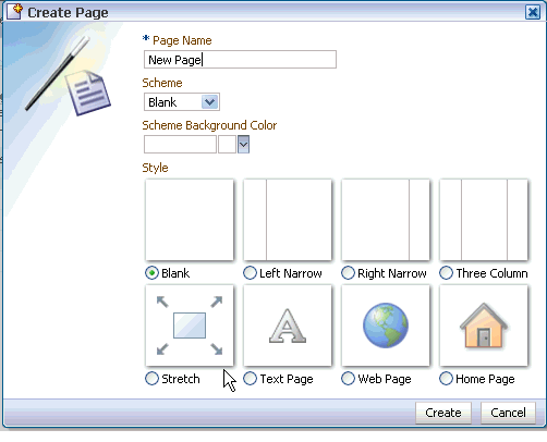 Create Page dialog