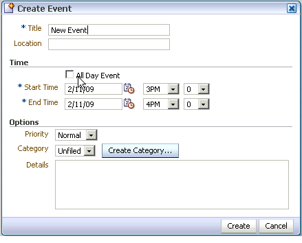 Creating a new event