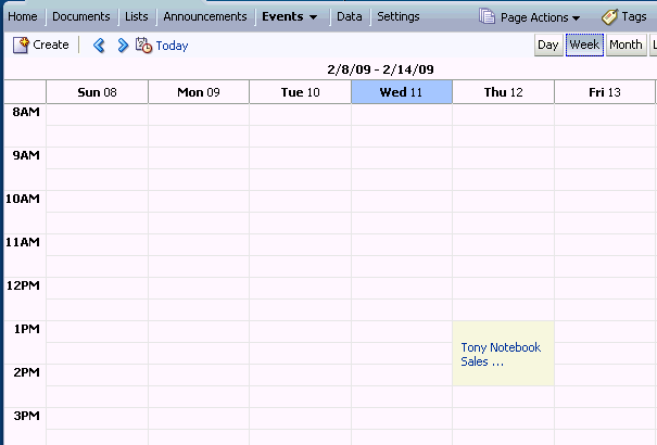 Team meeting scheduled on the Events page