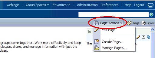 Page Actions menu