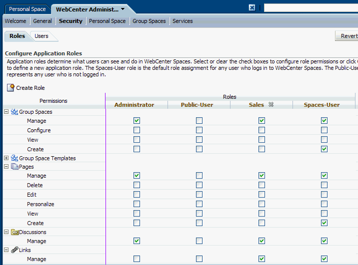 Setting permissions for the Sales role