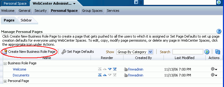 Viewing Business Role Pages