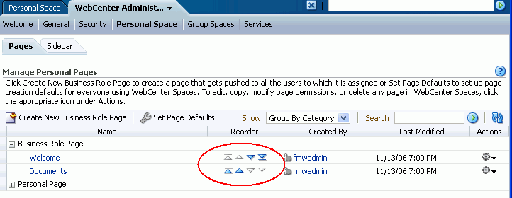 Choosing a Default Display Order for Business Role Pages