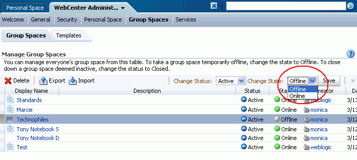 Taking a Group Space Offline
