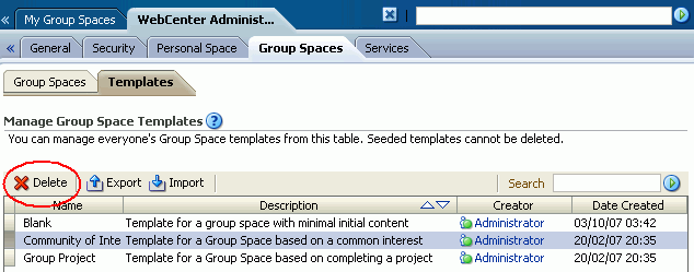 Deleting a Group Space Template