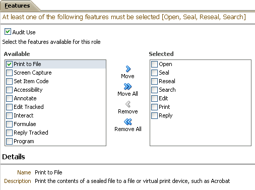 Features tab