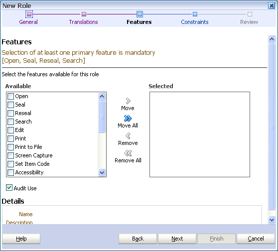 New Role wizard features