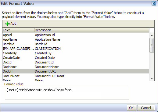 Shows the value configured