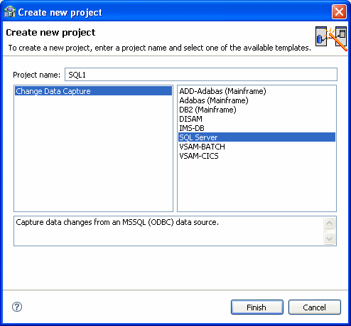 Create new project screen for CDC solutions.
