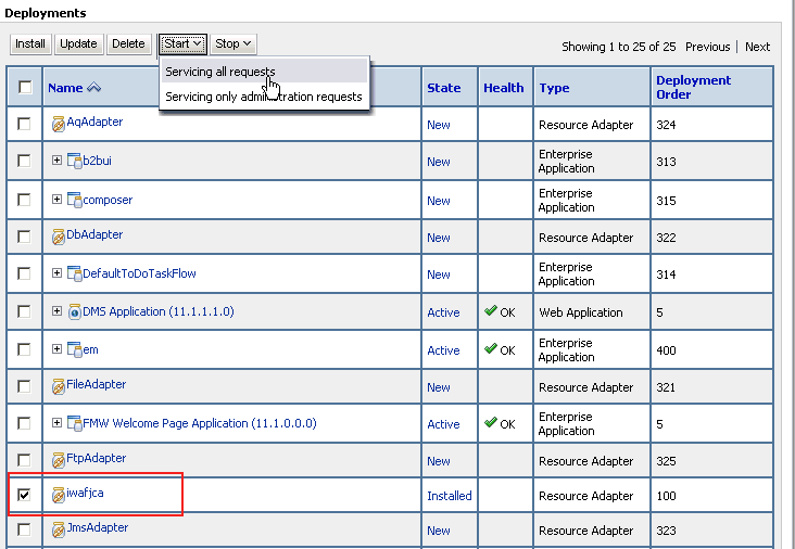 Deployments page
