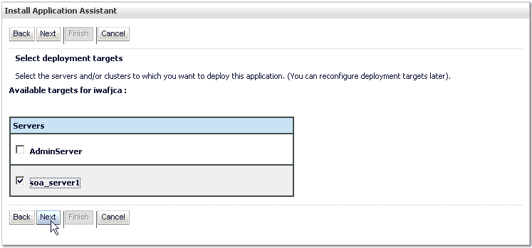 Select Deployment Target page