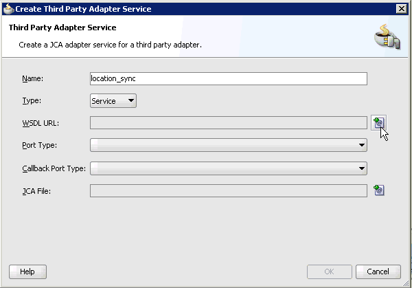 Create Third Party Adapter Service dialog box