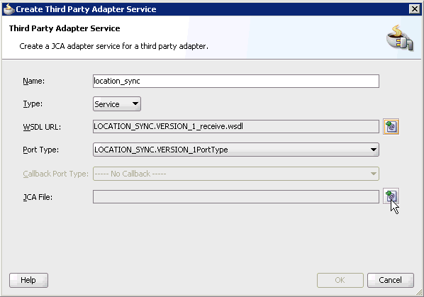 Create Third Party Adapter Service dialog box