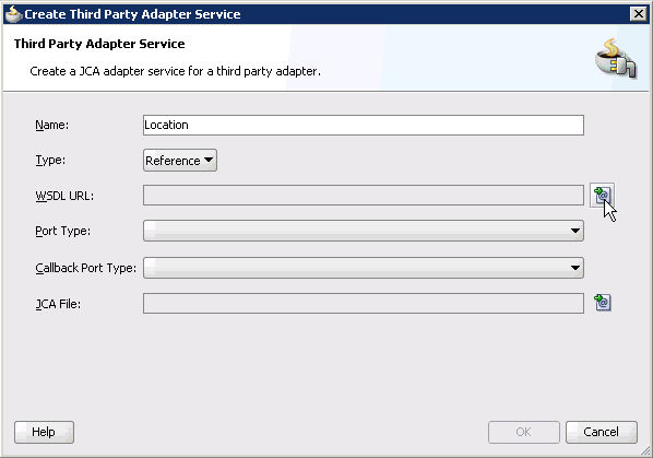Create Third Party Adapter Service dialog box