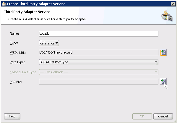 Create Third Party Adapter Service dialog box