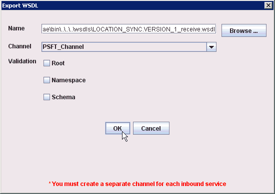 Export WSDL dialog box