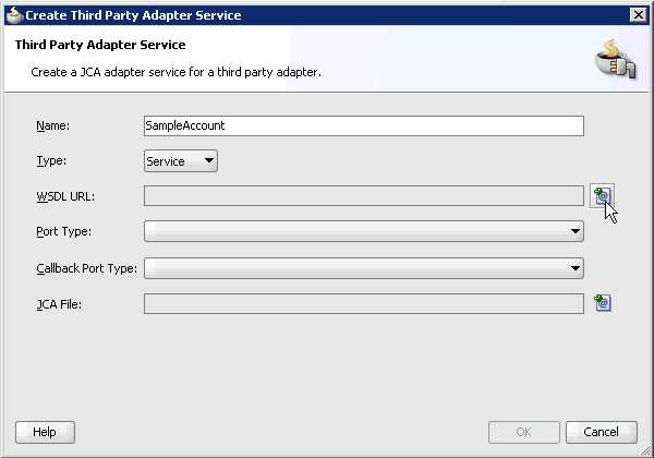 Create Third Party Adapter Service dialog box