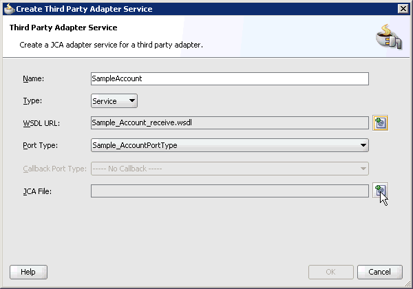 Create Third Party Adapter Service dialog box