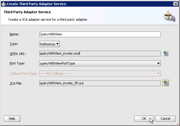 Create Third Party Adapter Service dialog box