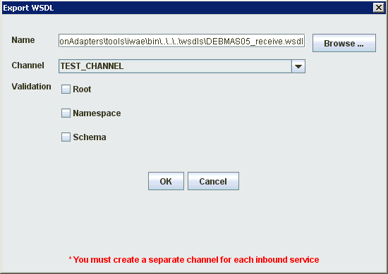 Export WSDL dialog box