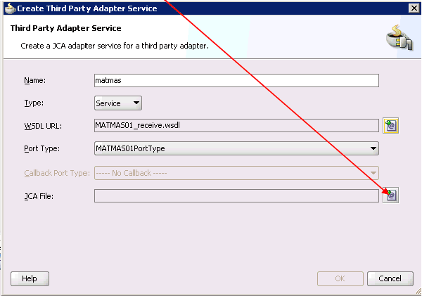 Create Third Party Adapter Service dialog box