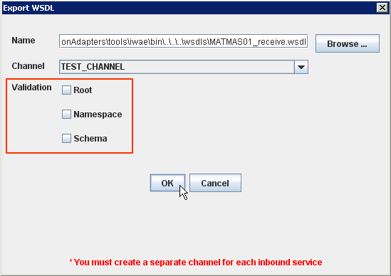 Export WSDL dialog box