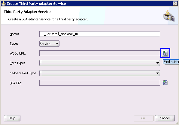 Create Third Party Adapter Service dialog box
