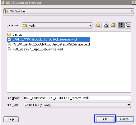 SOA Resource Browser dialog box