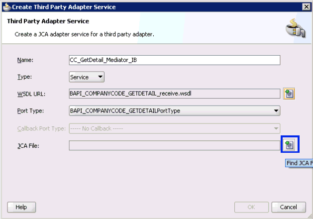 Create Third Party Adapter Service dialog box