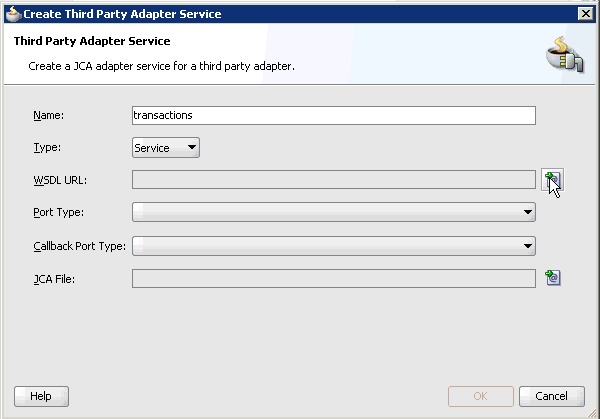 Create Third Party Adapter Service dialog box