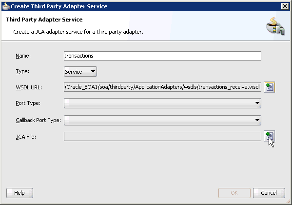 Create Third Party Adapter Service dialog box