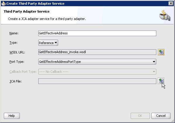 Create Third Party Adapter Service dialog box