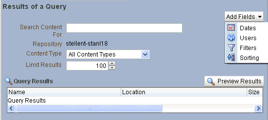 Results of a Query selection UI