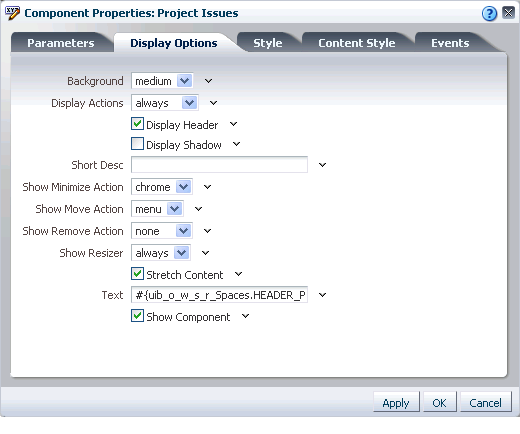 Component Properties dialog