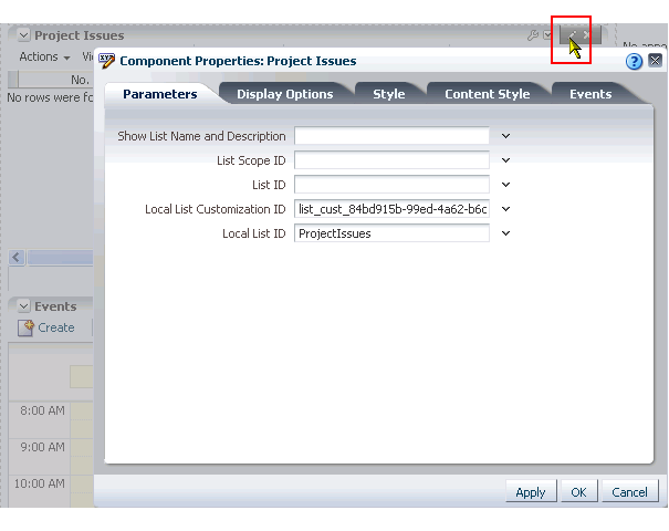 Edit icon on a list and the Component Properties dialog